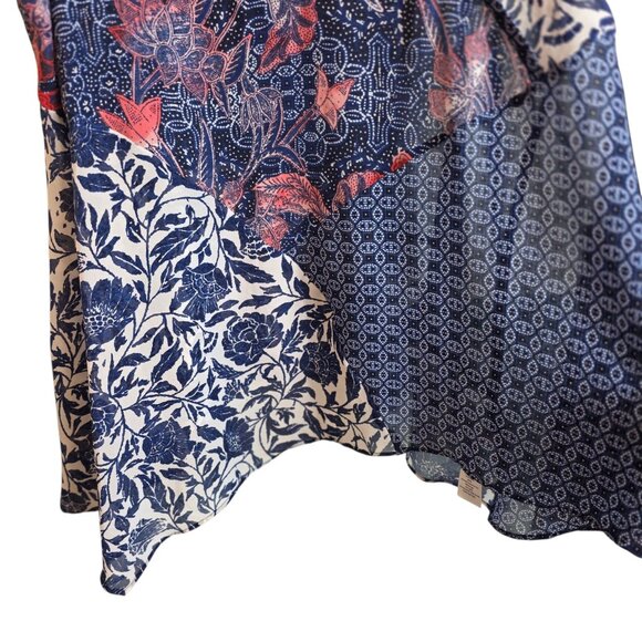 🔴 Jessica Simpson Maternity Top Womens 1X Blue Red Floral Asymmetrical Tunic - Picture 5 of 13